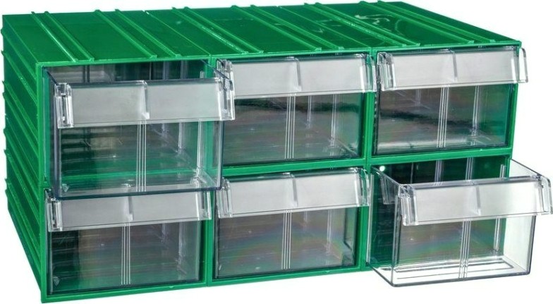 Короб откидной СТЕЛЛА-ТЕХНИК пластиковый 140х250х100мм, комплект 6 штук [C-2-К6-зеленый-прозрачный]