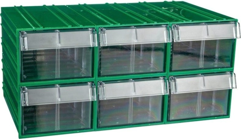 Короб откидной СТЕЛЛА-ТЕХНИК пластиковый 140х250х100мм, комплект 6 штук [C-2-К6-зеленый-прозрачный]