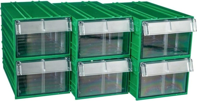 Короб откидной СТЕЛЛА-ТЕХНИК пластиковый 140х250х100мм, комплект 6 штук [C-2-К6-зеленый-прозрачный]