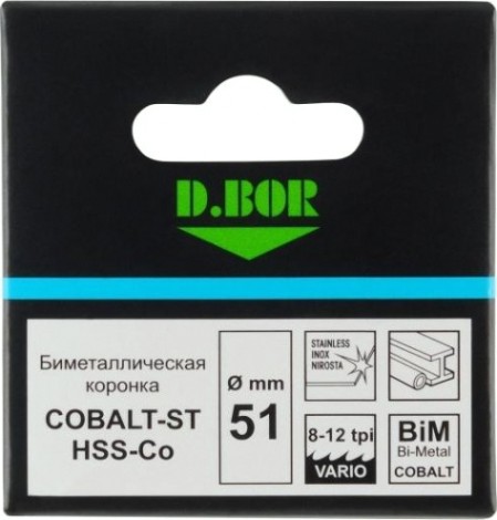 Коронка биметаллическая D.BOR COBALT-ST 51 мм (m42) мелкий зуб [D-HS-BIM-ST-38-051]
