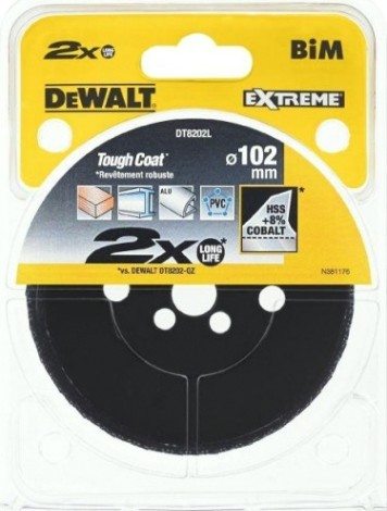 Коронка биметаллическая DeWALT COBALT 102 мм DT8202L-QZ [DT8202L-QZ]