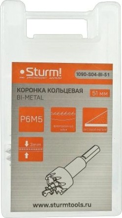 Коронка биметаллическая Sturm 1090-S04-BI-51 с центрирующим сверлом Коронка биметаллическая Sturm 1090-S04-BI-51 с центрирующим сверлом
