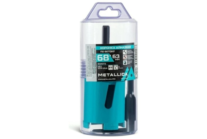 Коронка буровая SDS-plus METALLICA Optima 68x63 мм М16, алмазная, сегментная с хвостов. HEX, по бето [902073]
