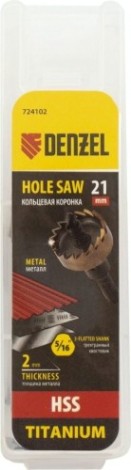 Коронка универсальная Denzel HSS, 21 мм по металлу нитридтитановое покрытие [724102]