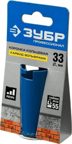 Коронка универсальная ЗУБР ПРОФЕССИОНАЛ c карбид-вольфрамовым нанесением, 33 мм [33350-33_z01]