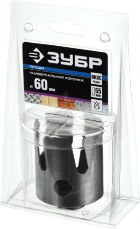 Коронка универсальная ЗУБР ПРОФЕССИОНАЛ проуниверсал 60 мм, с твердосплавными резцами [29514-60]