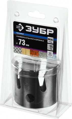 Коронка универсальная ЗУБР ПРОФЕССИОНАЛ проуниверсал 73 мм, с твердосплавными резцами [29514-73]