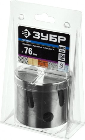 Коронка универсальная ЗУБР ПРОФЕССИОНАЛ проуниверсал 76 мм, с твердосплавными резцами [29514-76]