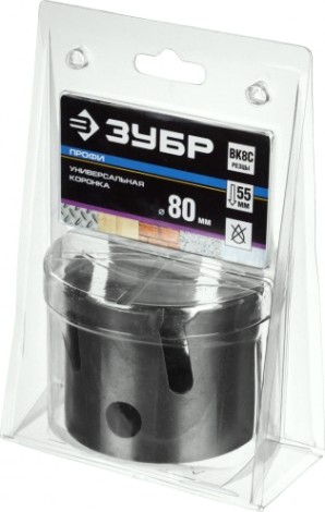 Коронка универсальная ЗУБР ПРОФЕССИОНАЛ проуниверсал 80 мм, с твердосплавными резцами [29514-80]