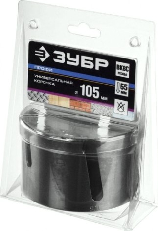 Коронка универсальная ЗУБР "ПРОФИ" "ПРОУНИВЕРСАЛ" c карбид-вольфрамовым нанесением, 105 мм [29514-105]