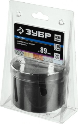 Коронка универсальная ЗУБР "ПРОФИ" "ПРОУНИВЕРСАЛ" c карбид-вольфрамовым нанесением, 89 мм [29514-89]