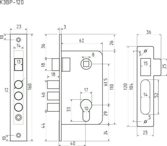 Корпус замка врезного НОРА-М 120 "Золото" [9438]