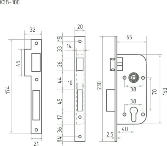 Корпус замка врезного НОРА-М КЗВ-100 "Хром" [5270]
