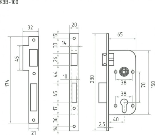 Корпус замка врезного НОРА-М КЗВ-100 "Матовый никель" [17193]