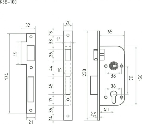 Корпус замка врезного НОРА-М КЗВ-100 "Старая бронза" [17192]