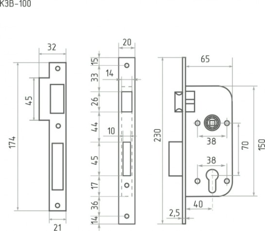 Корпус замка врезного НОРА-М КЗВ-100 "Золото" [5268]