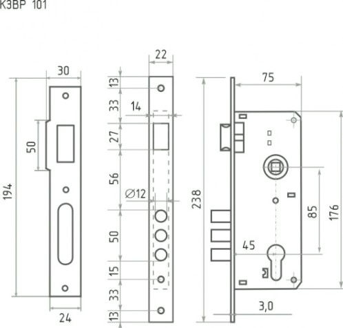Корпус замка врезного НОРА-М КЗВР-101 "Хром" [5274]