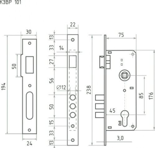Корпус замка врезного НОРА-М КЗВР-101 "Золото" [5273]