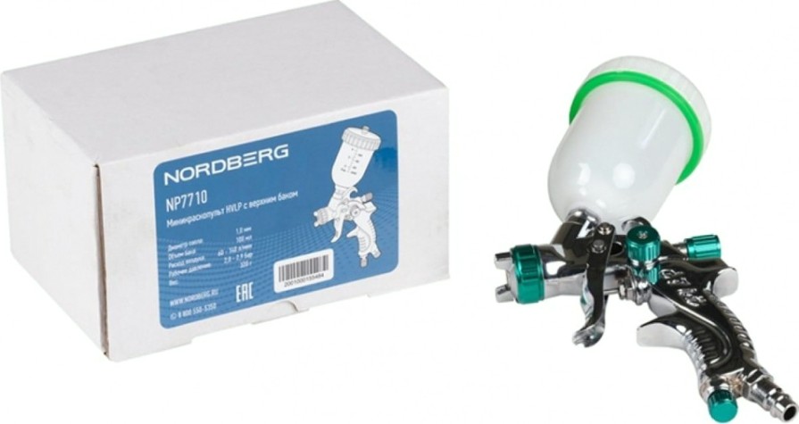 Краскопульт пневматический NORDBERG NP7710 HVLP с верхним баком, сопло 1,0 мм [ЦБ-00011963]
