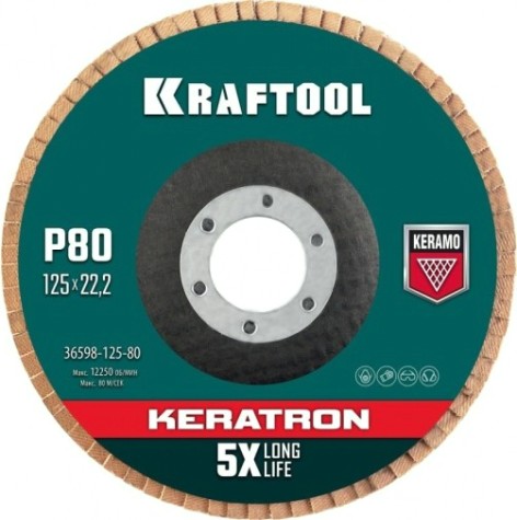 Круг лепестковый KRAFTOOL KERATRON керамический торцевой 125х22,2мм p80 [36598-125-80]