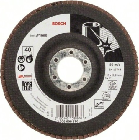 Круг лепестковый торцевой BOSCH 125 мм Р40 Best for Inox [2608608276]