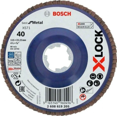 Круг лепестковый торцевой X-LOCK BOSCH 115 мм Р40 Best for Metal [2608619205]