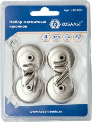 Крючок магнитный Кобальт 918-085 основание 37,5 мм, до 3,6 кг (4 шт.)