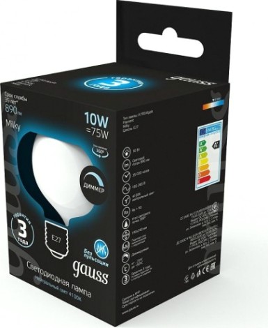 Лампа светодиодная GAUSS A190 filament а190 10w 890lm 4100к е27 milky диммируема [1017802210-D]