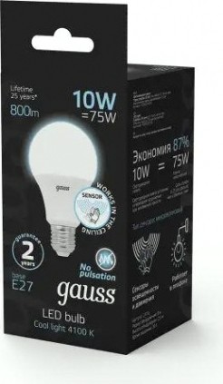 Лампа светодиодная GAUSS А60 10w 800lm 4100к e27 сенсор led [102502210-M]