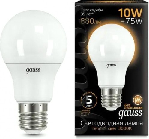 Лампа светодиодная GAUSS A60 a60 10w 880lm 3000k e27 led [102502110]