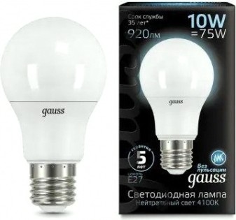 Лампа светодиодная GAUSS A60 a60 10w 920lm 4100k e27 led [102502210]