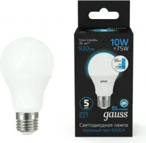 Лампа светодиодная GAUSS A60 a60 10w 920lm 6500k е27 шаг. диммирование led [102502310-S]