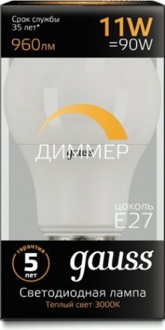 Лампа светодиодная GAUSS A60 a60 11w 960lm 3000к e27 диммируемая led [102502111-D]