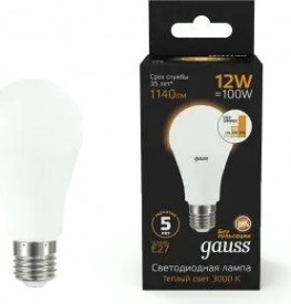 Лампа светодиодная GAUSS A60 a60 12w 1140lm 3000k е27 шаг. диммирование led [102502112-S]