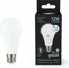 Лампа светодиодная GAUSS A60 a60 12w 1140lm 4100k е27 шаг. диммирование led [102502212-S]