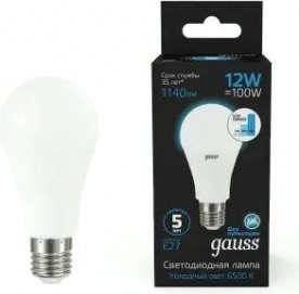 Лампа светодиодная GAUSS A60 a60 12w 1140lm 6500k е27 шаг. диммирование led [102502312-S]