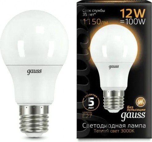 Лампа светодиодная GAUSS A60 a60 12w 1150lm 3000k e27 led [102502112]