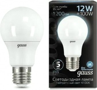 Лампа светодиодная GAUSS A60 a60 12w 1200lm 4100k e27 led [102502212]