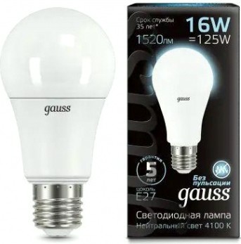 Лампа светодиодная GAUSS A60 a60 16w 1520lm 4100k e27 led [102502216]