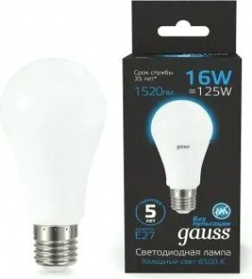 Лампа светодиодная GAUSS A60 a60 16w 1520lm 6500k e27 led [102502316]