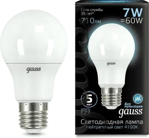Лампа светодиодная GAUSS A60 a60 7w 710lm 4100k e27 led [102502207]