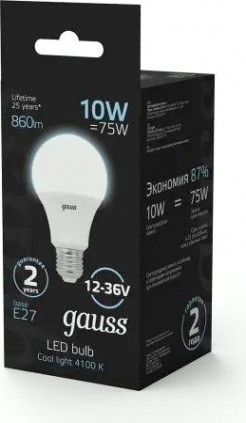 Лампа светодиодная GAUSS A60 ac12-36v 10w 860lm 4100k e27 led [202502210]