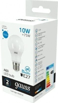 Лампа светодиодная GAUSS A60 elementary a60 10w 950lm 6500k е27 led [23230]