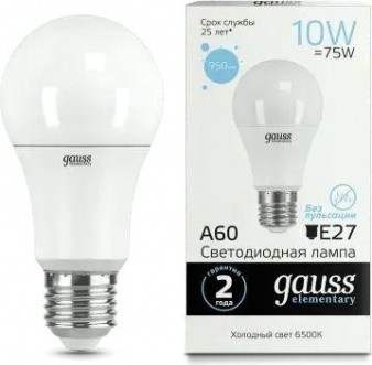 Лампа светодиодная GAUSS A60 elementary a60 10w 950lm 6500k е27 led [23230]