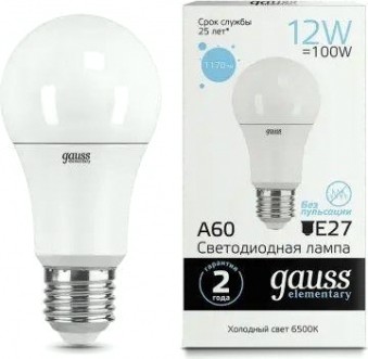 Лампа светодиодная GAUSS A60 elementary a60 12w 1170lm 6500k e27 led [23232]
