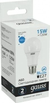 Лампа светодиодная GAUSS A60 elementary a60 15w 1480lm 6500k e27 led [23235]