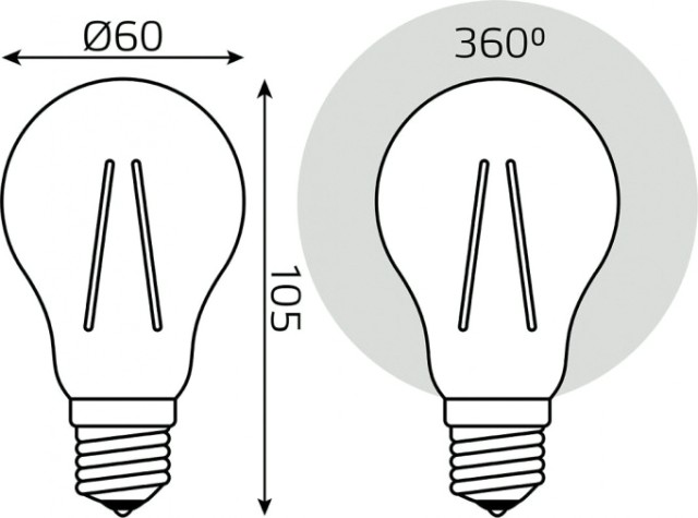 Лампа светодиодная GAUSS A60 filament а60 10w 930lm 2700к е27 led [102802110]