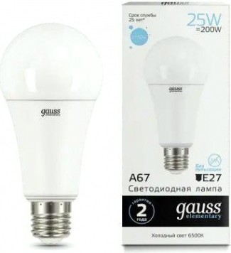 Лампа светодиодная GAUSS A67 elementary a67 25w 2150lm 6500k e27 led [73235]