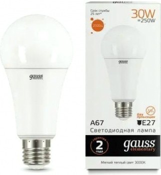 Лампа светодиодная GAUSS A67 elementary a67 30w 2320lm 3000k e27 led [73219]
