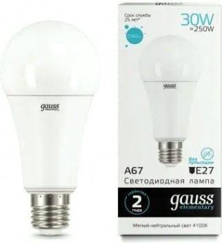 Лампа светодиодная GAUSS A67 elementary a67 30w 2360lm 4100k e27 led [73229]